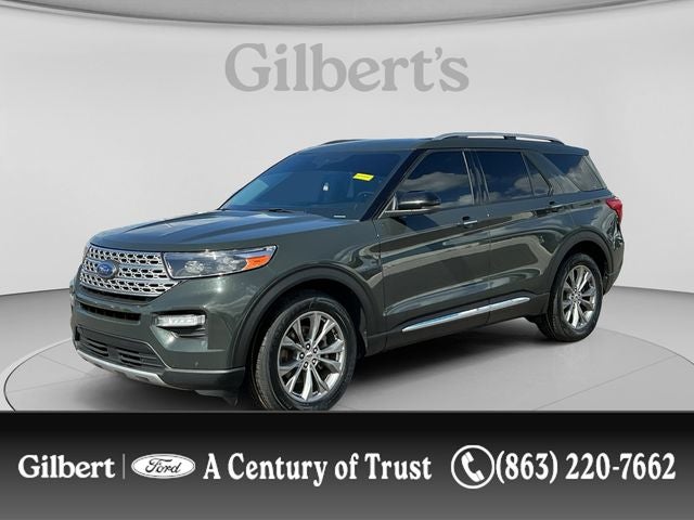 2022 Ford Explorer Limited in Forged Green Metallic — front three-quarter view