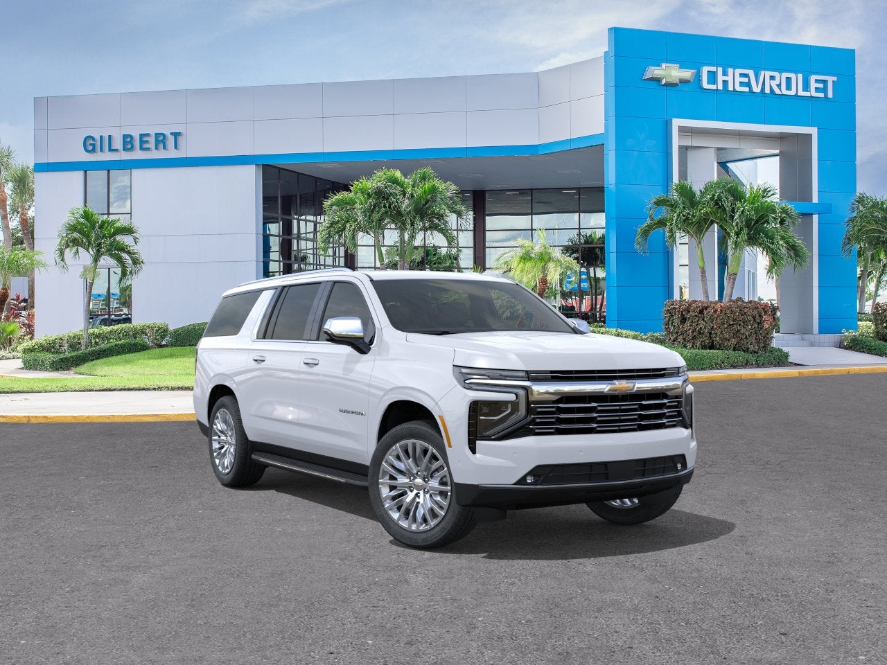 2026 Chevrolet Suburban Premier in Polar White Tricoat — front three-quarter view